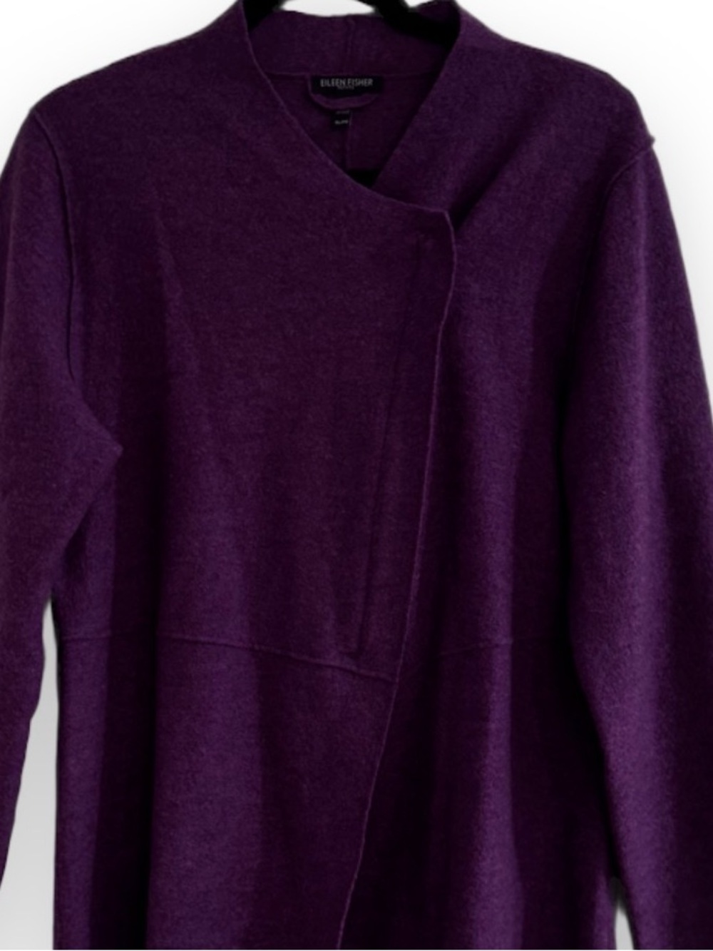 Eileen Fisher NWOT Boiled Merino Wool Asymmetric Zip Jacket Cardigan Purple PL